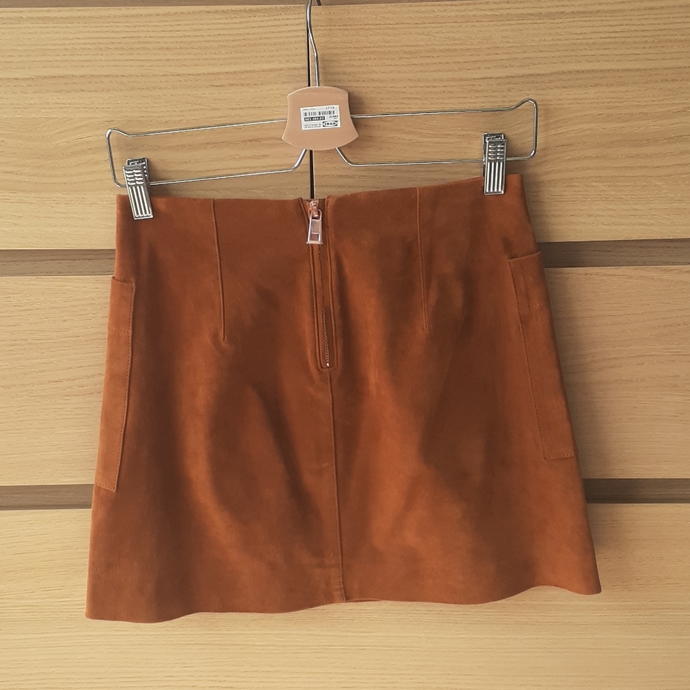 Banana Republic Tan/Brown Genuine Goat Suede Mini A-Line Pocket Skirt 00P - Picture 3 of 4